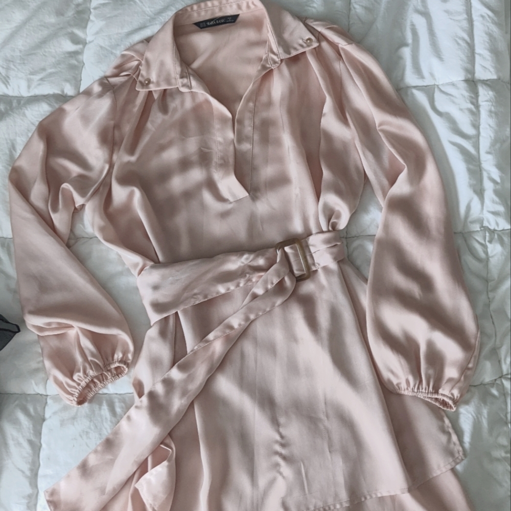 Zara silk high low blouse with balloon sleeves